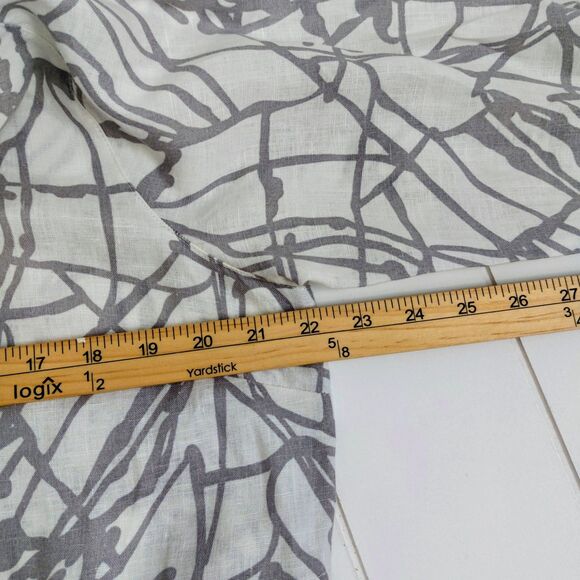 John Mark Linen Button Up Tunic Shirt Size Medium Roll Tab Sleeves Artsy Modern - Picture 8 of 9